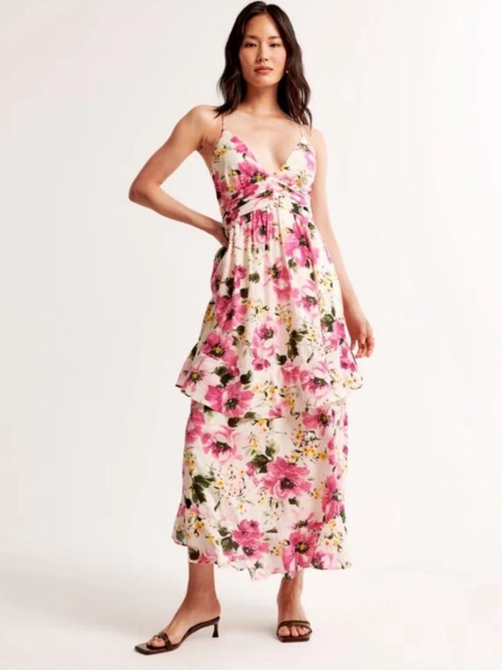 Abercrombie & Fitch White Maxi Dress with Pink Floral Print